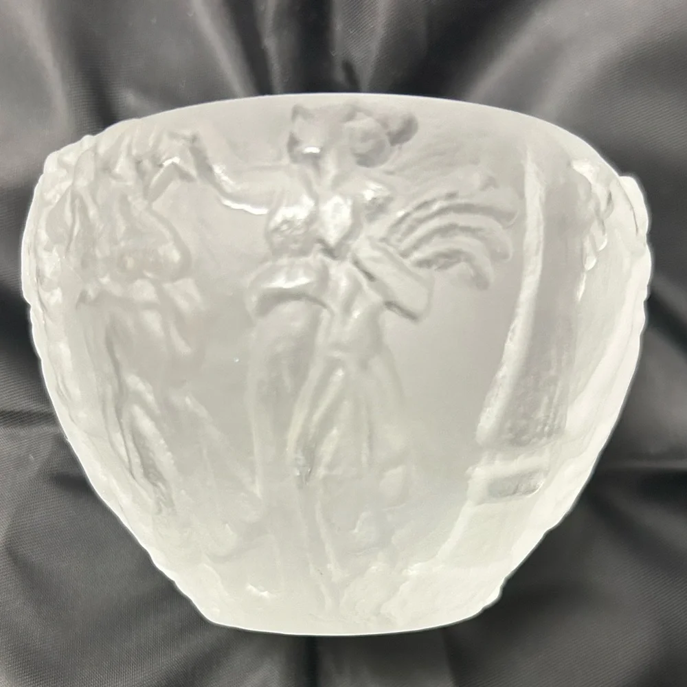 Medici Cristalleria Italy Frosted Art Glass Bowl – Lalique-Inspired Nymph Design